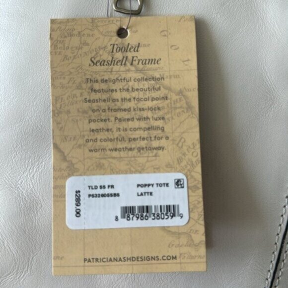 Patricia Nash Poppy Tote Leather w Seashells by the Seashore Scarf Latte White - Picture 10 of 12